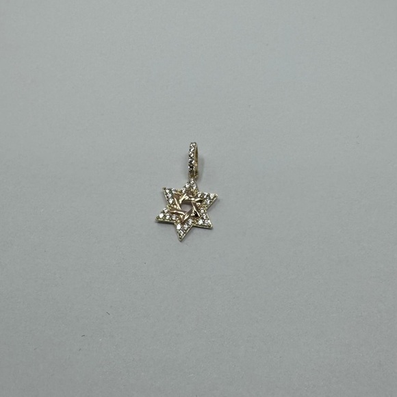 14k Solid Gold Two Tone Star of David CZ Pendant - Picture 2 of 8